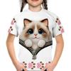 Одежда для девочек Милые футболки с короткими рукавами и принтом кота 3D-принт Летняя одежда для детей Верхняя одежда Футболка для девочек