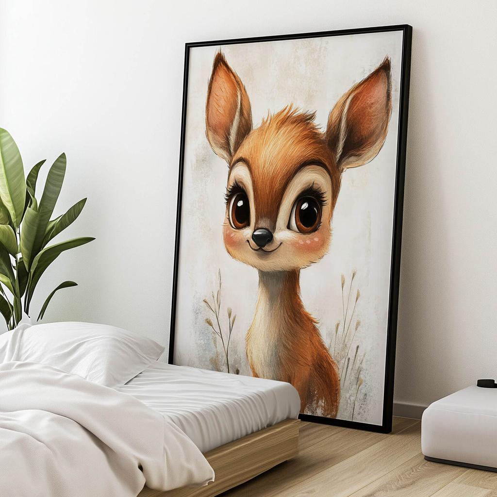 Mały Jelonek Z Wielkimi Oczami Mały Jelonek Z Wielkimi Oczami, 70X100 Cm, Bez Ramy, Płótno Premium Na Blejtramie