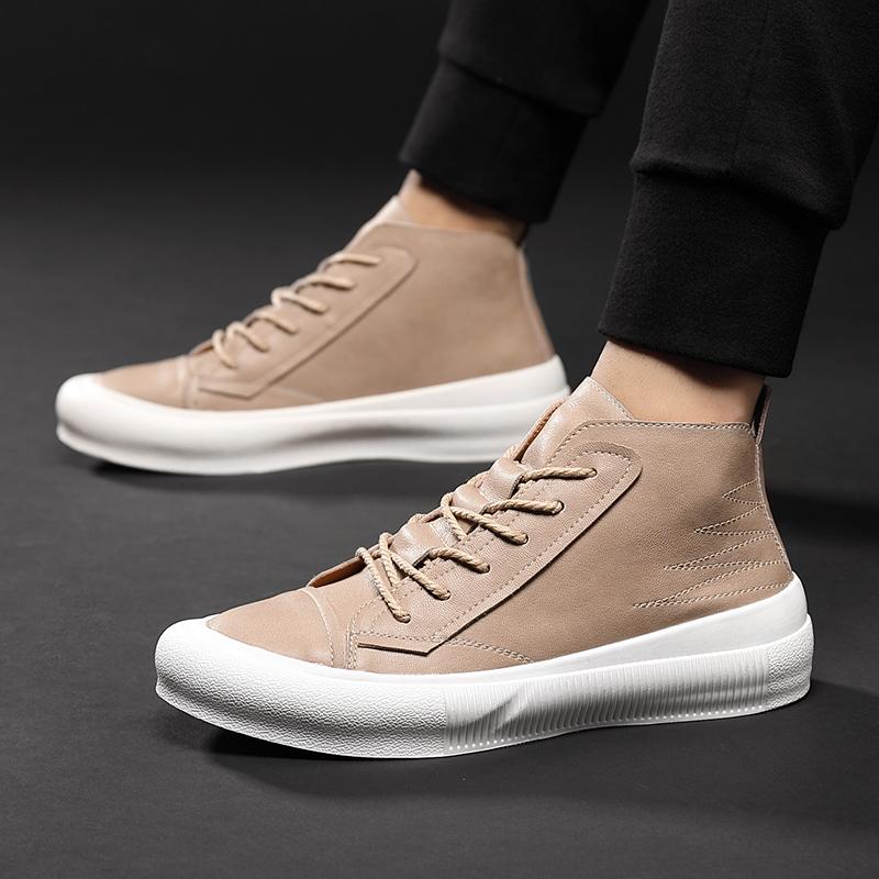 Новейшие мужские кожаные ботинки корейского стиля, удобная повседневная обувь, мужская обувь на шнуровке, модные ботильоны, высокие кроссовки для мужчин
