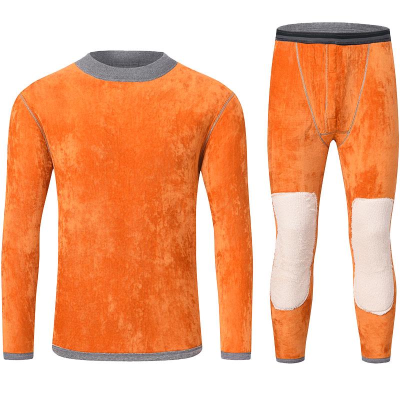 Мужской и женский термобелье из плотного бархата для людей среднего и пожилого возраста - однотонный зимний комплект