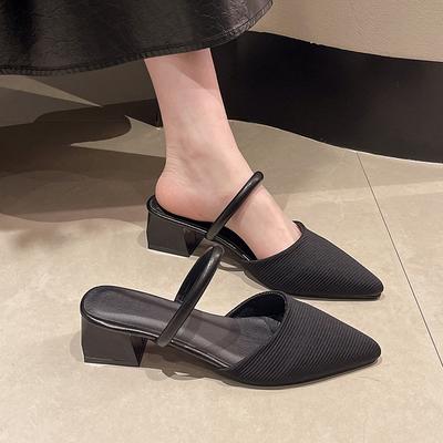 Носите две сандалии 2025 новая мода на каблуке дышащие туфли на высоком каблуке с мухотканым верхом тапочки с закрытым носком женские повседневные новые