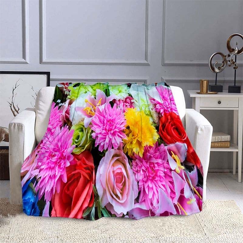 Rose Flower Pattern Blanket Sofa Blankets for Beds Super Soft Warm Blanket Cover Flannel Throw Blanket Flannel Blanket