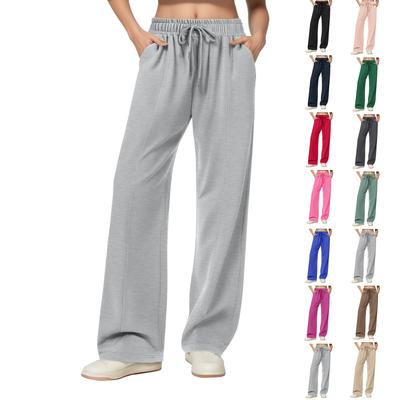 Женские спортивные штаны с высокой посадкой и кулиской, прямые брюки, боковые потайные карманы, спортивные