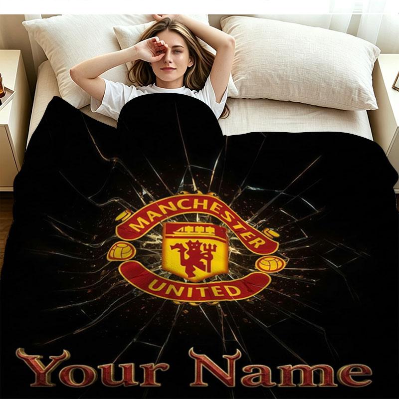 1PC Manchester United F Custom Name Patterned Flannel Blanket Suitable For All Seasons for Home Decor Warmth and Comfort Gifts Holiday Present