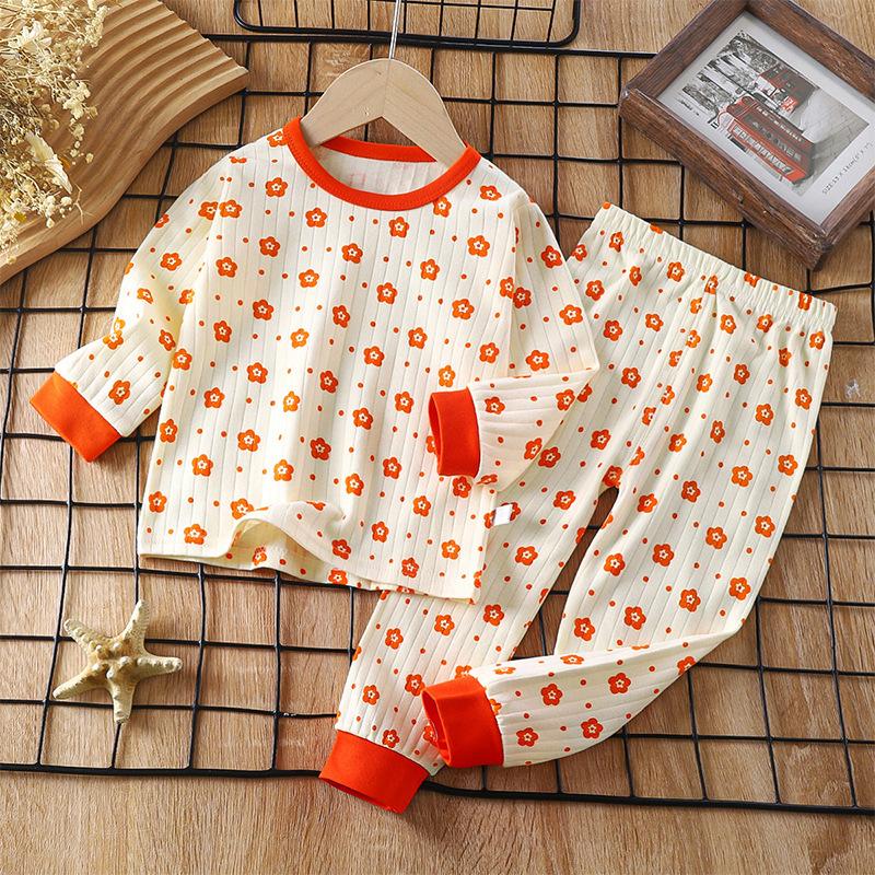 Kids Boys Girls Warm Pajamas Cute Cartoon Long Sleeve T-Shirt + Pants Toddler Baby Autumn Underwear Clothing Sets