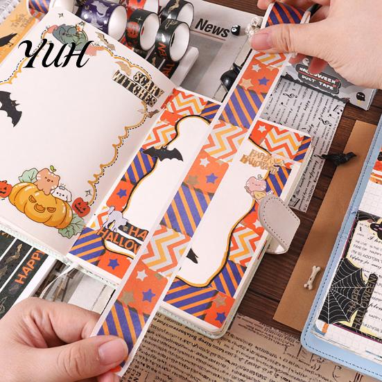 Holiday Themed Washi Tape 8 Rolls Halloween Tape, Spooky Bat Witch Cat Pattern Decorative Hot Stamping for Junk Journaling Supplies, Scrapbooking, DIY