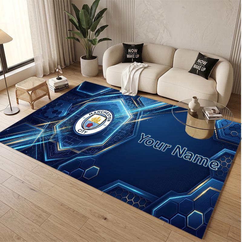 Personalized Crystal Velvet Carpet Manchester City Pattern Non Slip Floor Rug