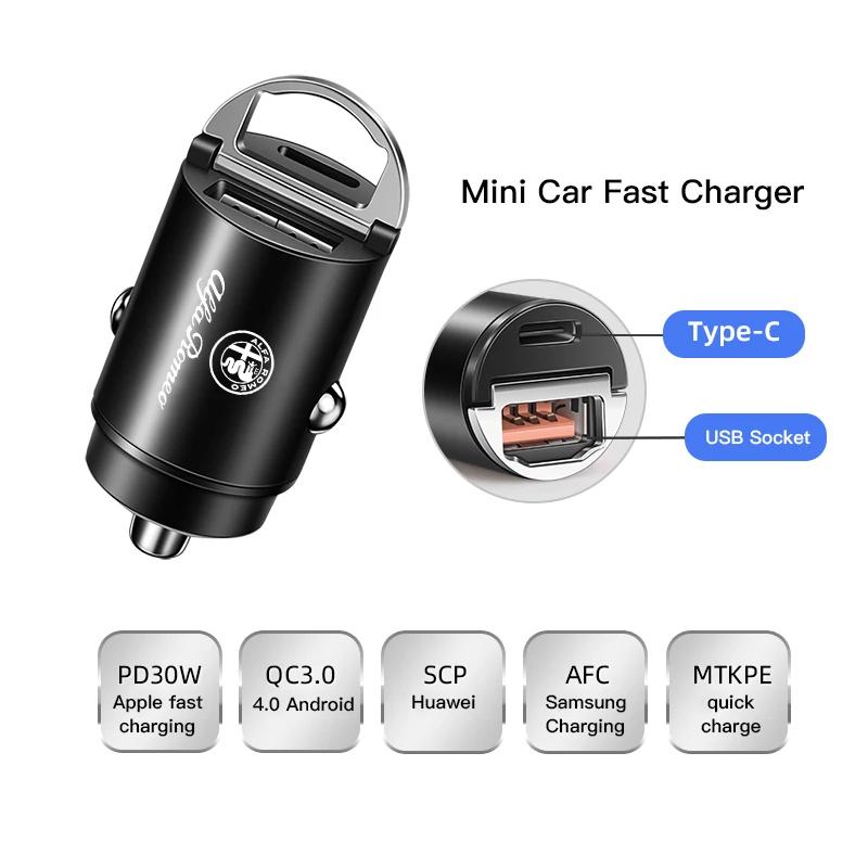Hub Caps Car Quick Charger Type-C USB Port Cigarette Converter Plug For Alfa Romeo 156 159 147 4C 8C 166 Giulia Giulietta StelvNV6