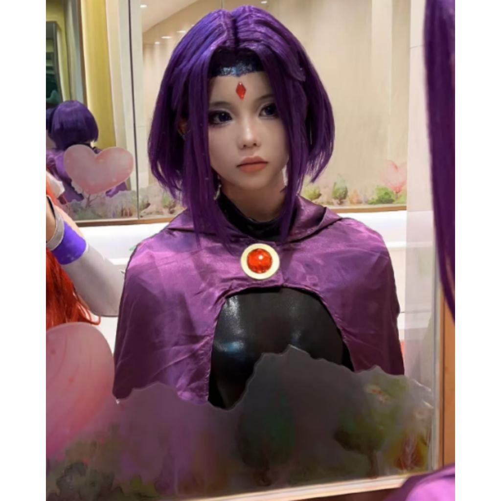 Костюм для косплея Raven из Teen Titans, женский костюм, боевое тело Magic Girl, комплект с фиолетовым плащом с капюшоном