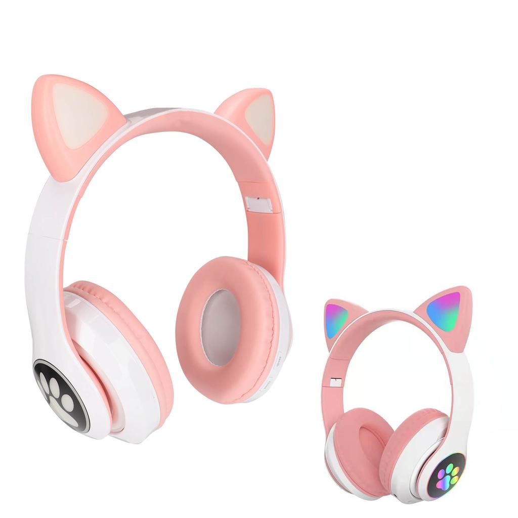 LXB39C Детские наушники Bluetooth 5.0 складные беспроводные светящиеся музыкальные наушники с кошачьими ушками для детей