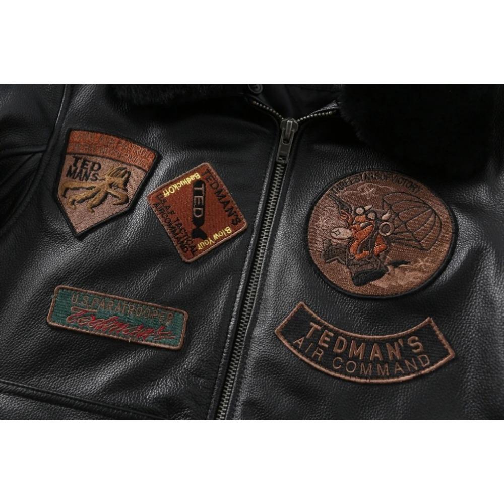 Китайский размер мужская куртка из натуральной кожи стеганые заплатки 100% коровья кожа и натуральный мех воротник летное пальто одежда летчика зимняя азиатский размер M613