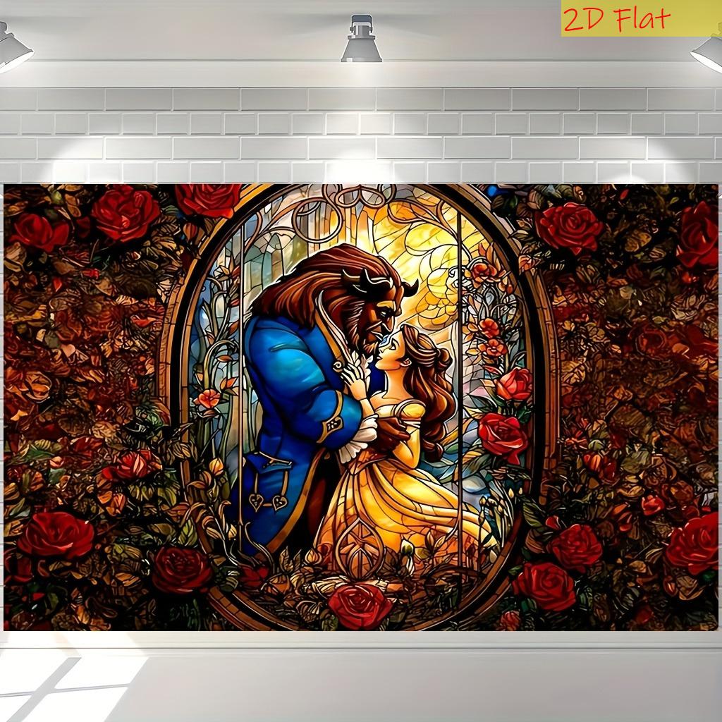 2D flat - Flat 2D banner, Beauty and the Beast - Birthday and wedding party decoration - Background for home and events