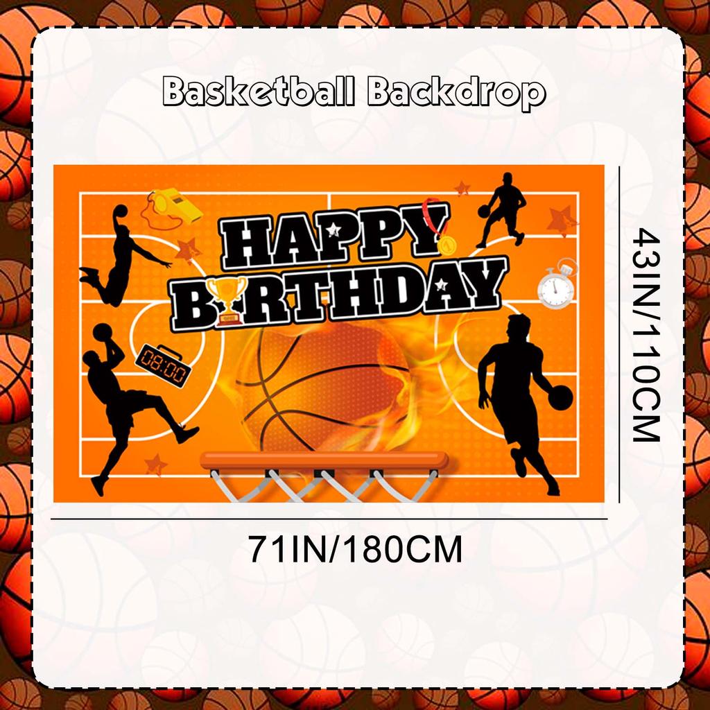 Basketball Backdrop, 71''x43'' Basketball Happy Birthday Backdrop, Basketball Birthday Backdrop & Basketball Party Backdrop