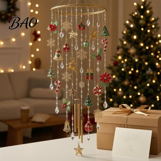 Winter Seasonal Window Hanging Decor DIY Christmas Wind Chime Kit, Faux Crystal Bead Ornament Craft Set Unique Holiday Present for Friends with Metal