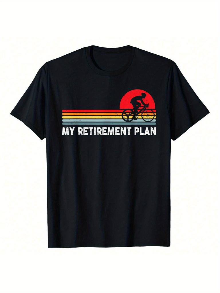 Vintage Cycling "My Retirement Plan" Graphic T-shirt - 220g Pure Cotton Slim Fit Crew Neck Tee with Retro Bicycle Design