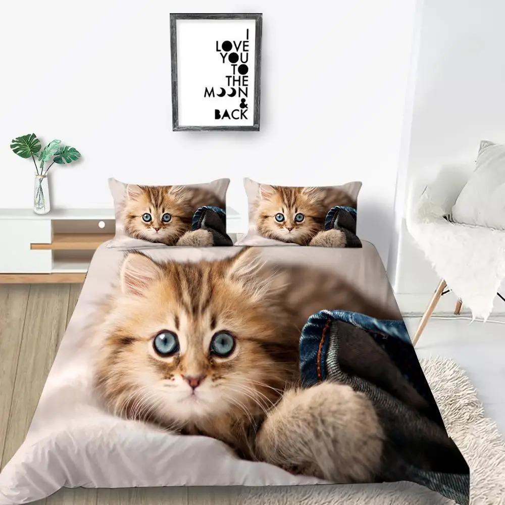 Cat Duvet Cover Collection King Size Microfiber Cute Animal Print Girl Teen Boy Comforter Cover Lovely Kitty Series Pattern Bedding Collection