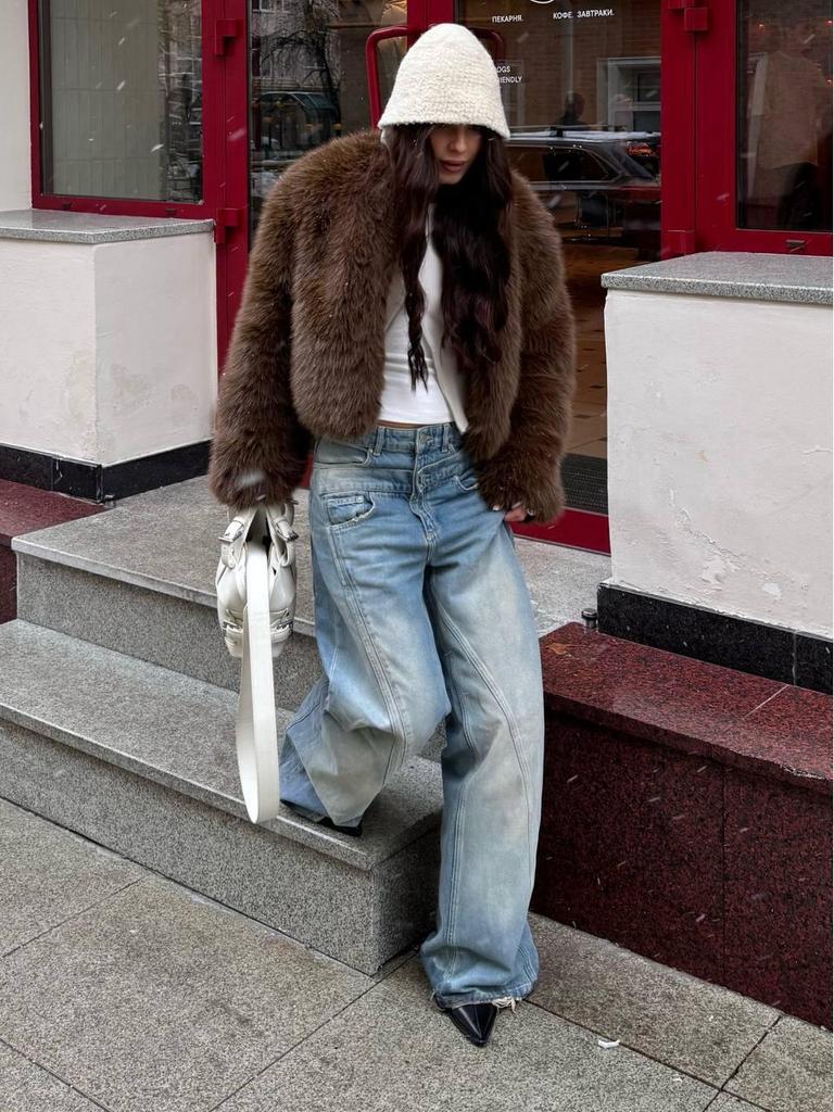 Женская повседневная короткая шуба из лисы тоскана - Европейский и американский уличный стиль