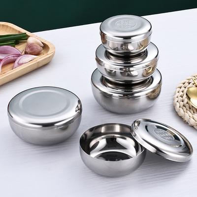 Миска из нержавеющей стали Корейская большая миска для вареного риса с крышкой Однослойная миска для риса на пару Детская противоожоговая/небьющаяся посуда