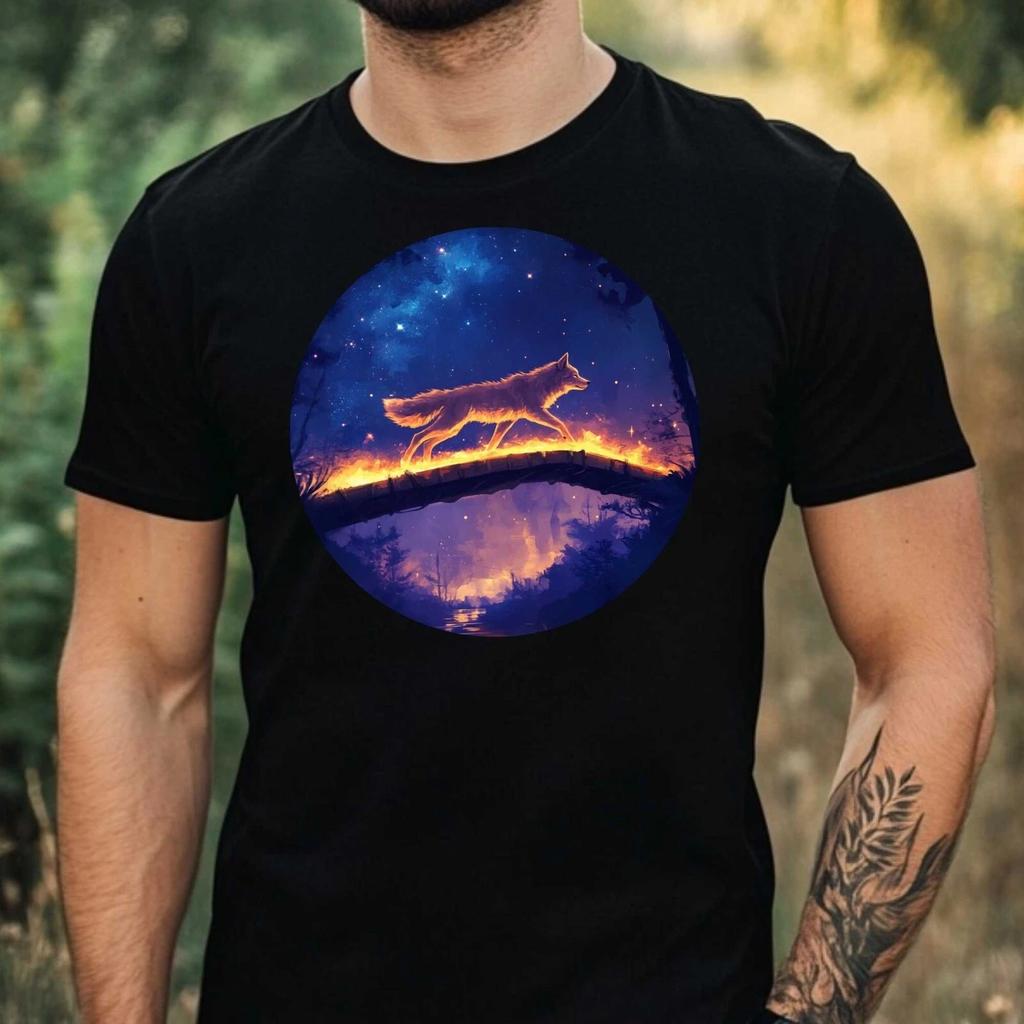 T-Shirt Herren Leuchtender Wolf Motiv Baumwolle Größe XS bis 5XL