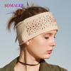 Вязаная шерстяная повязка на голову для женщин, женский кашемировый головной убор с украшением, утеплитель для лба, эластичный