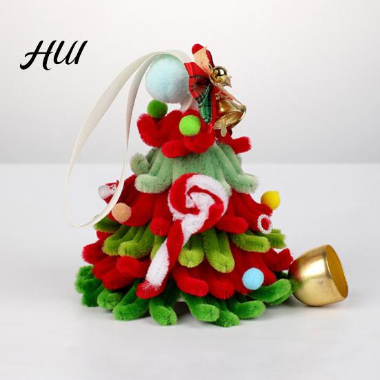 Handmade Holiday Decorations Mini Pipe Cleaner Christmas Tree Ornament, Chenille Stem Xmas Window Display Decor Craft with Bells, Hanging Decoration