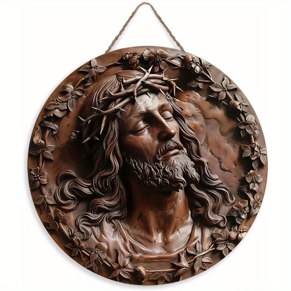 1 шт. 2d плоская деревянная винтажная уникальная художественная круглая деревянная вывеска с изображением Иисуса Христа - 20 см для дома, гостиной, офиса, бара, кафе, гаража, праздничного украшения