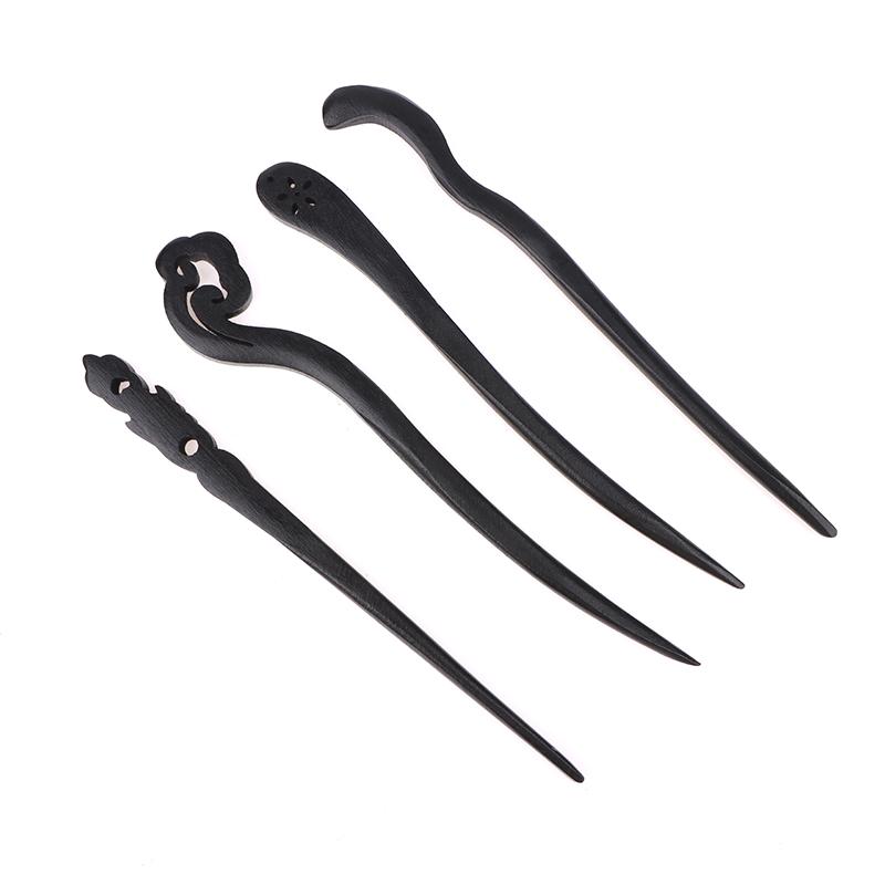 Традиционные деревянные черные палочки для волос в китайском стиле, заколки для волос, резная деревянная вилка для волос, винтажные палочки для еды, головные уборы для женщин, ювелирные изделия