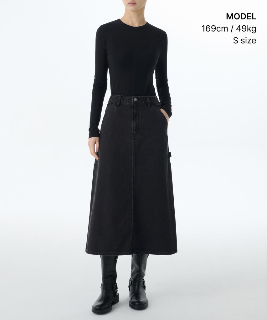 Musinsa Standard Woman Women'S Denim Carpenter Long Skirt [Washed Black]