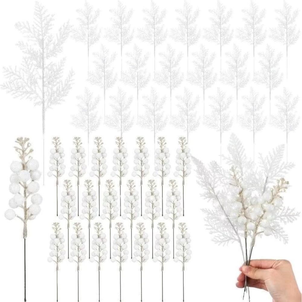 5Pcs Solid Color Christmas Pine Branches Glitter Fake Plants Desktop Living Room Decor