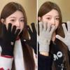 Red Cute Windproof Knitted Wool Gloves for Women, Cotton Warm Anti-Cold Fingerless Touchscreen Gloves for Cold Weather Cycling in Winter