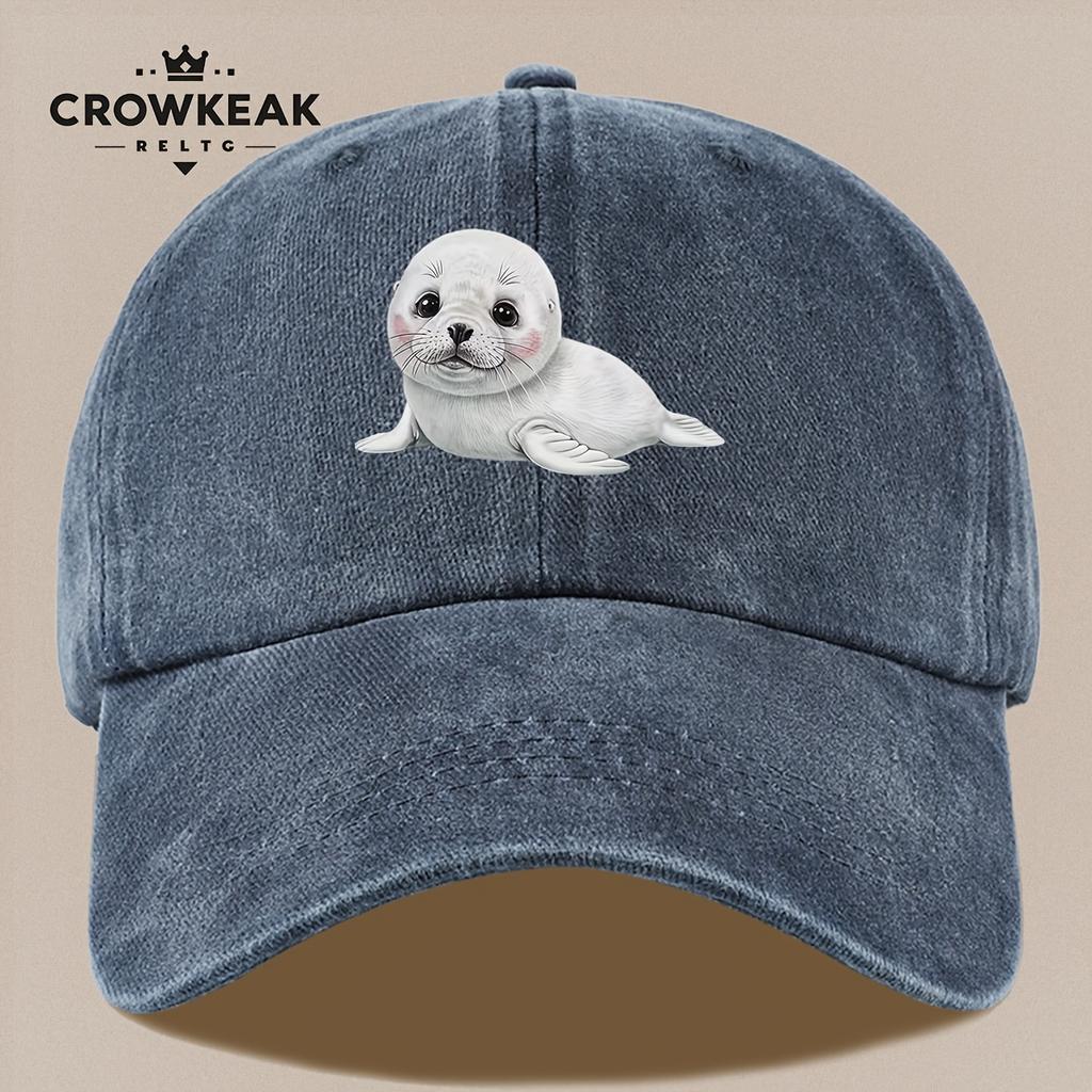 pc Cute Cartoon Seal Pattern Design Printed Baseball Cap Black Papa Trucker Hat Breathable Comfortable Solid Color Easy Retro S