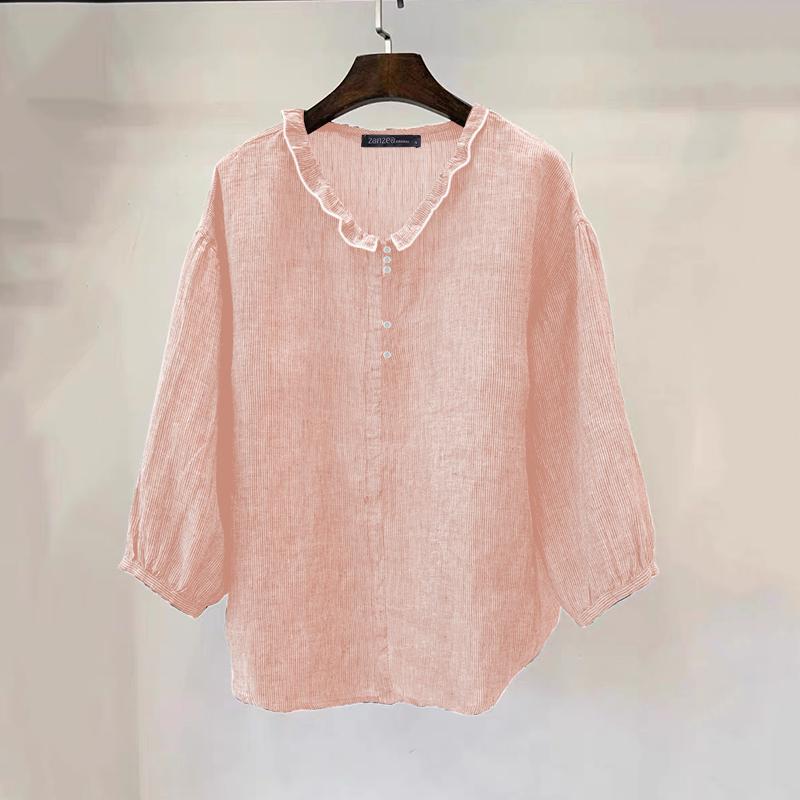 ZANZEA Женская повседневная летняя блузка в полоску с круглым вырезом и рукавом 3/4