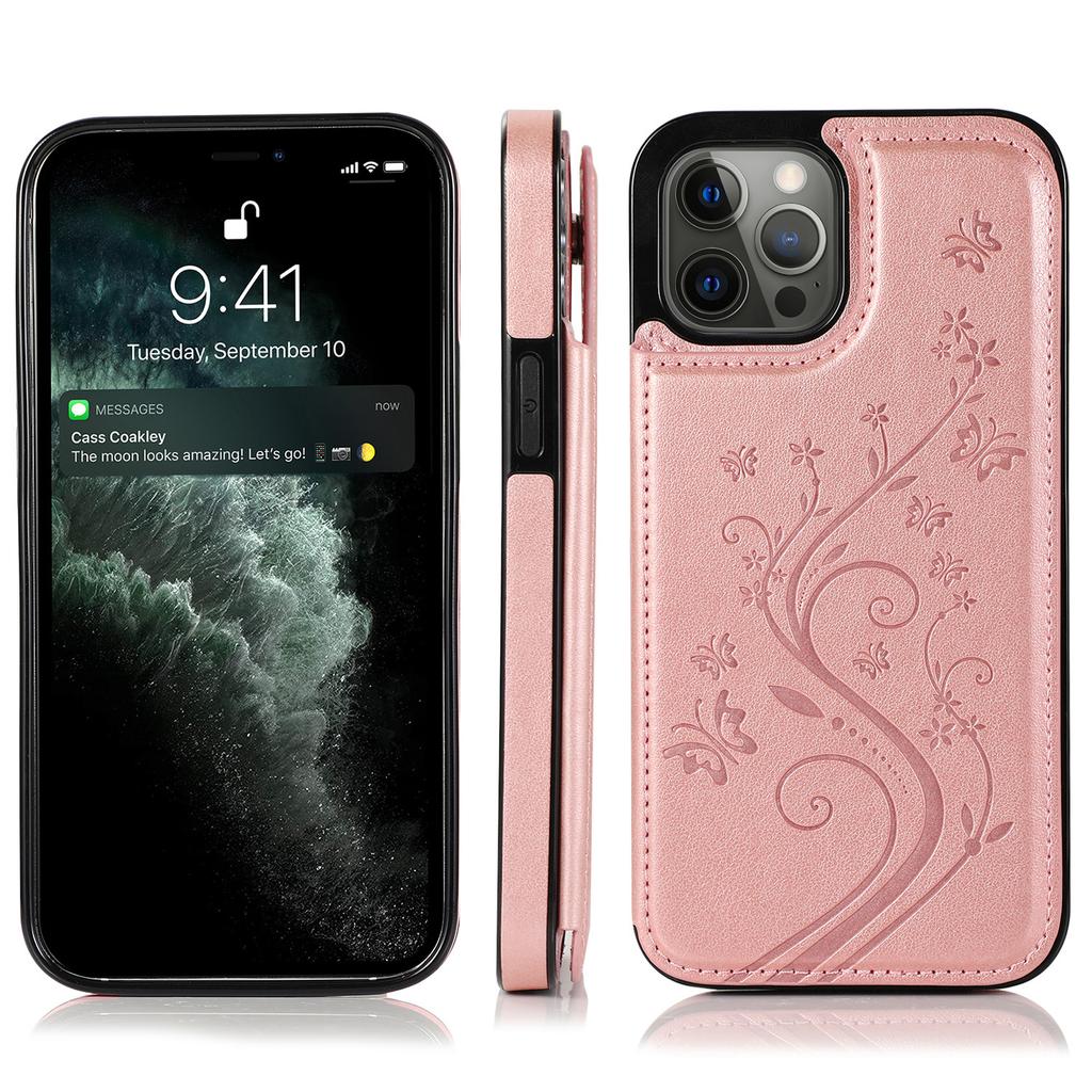 Butterfly Floral PU Leather Wallet Case for iPhone, Card Holder Slot Protective Cover with Kickstand