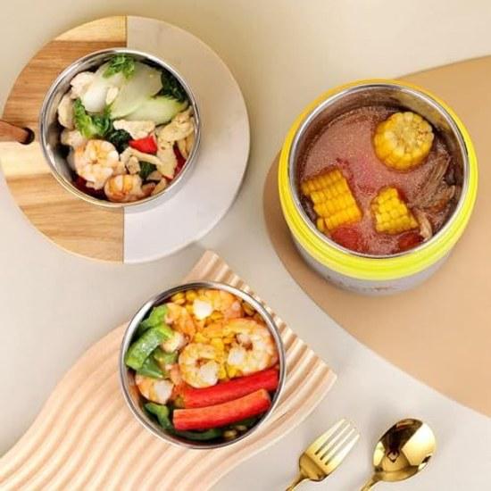 Bento LunchSnack Box600ML Leakproof Soup Flask Stainless Steel Vacuum Insulated Thermal Food Jar Container Handle Cold School Office