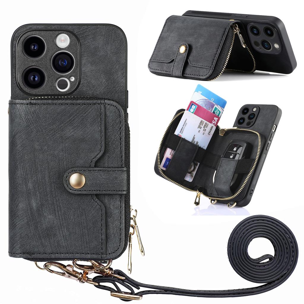 Crossbody Multifunctional Zipper Leather Purse Wallet Case for iPhone 15 14 Plus 13 12 11 Pro Max for Samsung S24 S23 S22 S21 S20 Ultra Plus A15 A25