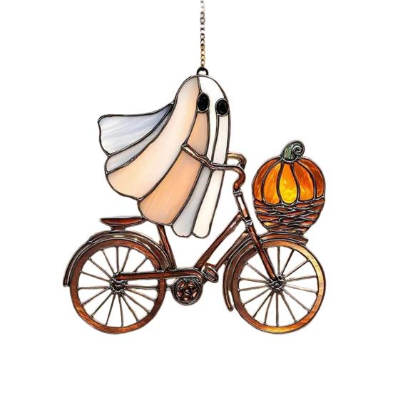 Halloween Ghost Ride Ornament with Lanyard Solar Trap Witch Hat Pumpkin Passenger Hanging Pendant Sun Catcher