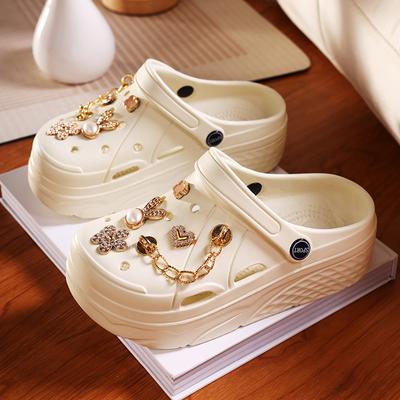 Женские сандалии с толстой подошвой и отверстиями, с полуподдержкой, новые летние, для улицы, с сумкой на носке, сандалии для пляжа на море, увеличивающие рост, сандалии из ЭВА