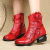 Genuine Leather Platform Boots Women Shoes Zip Round Toe Flower Leisure Sewing Ankle Boots