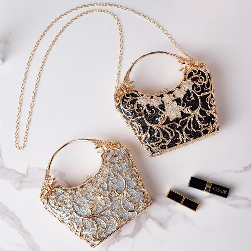 2025 Luxury High End Hollow Out Metal Evening Bags Fashion Shiny Party Banquet Handbags Women Clutch Purse Chain Shoulder Bag