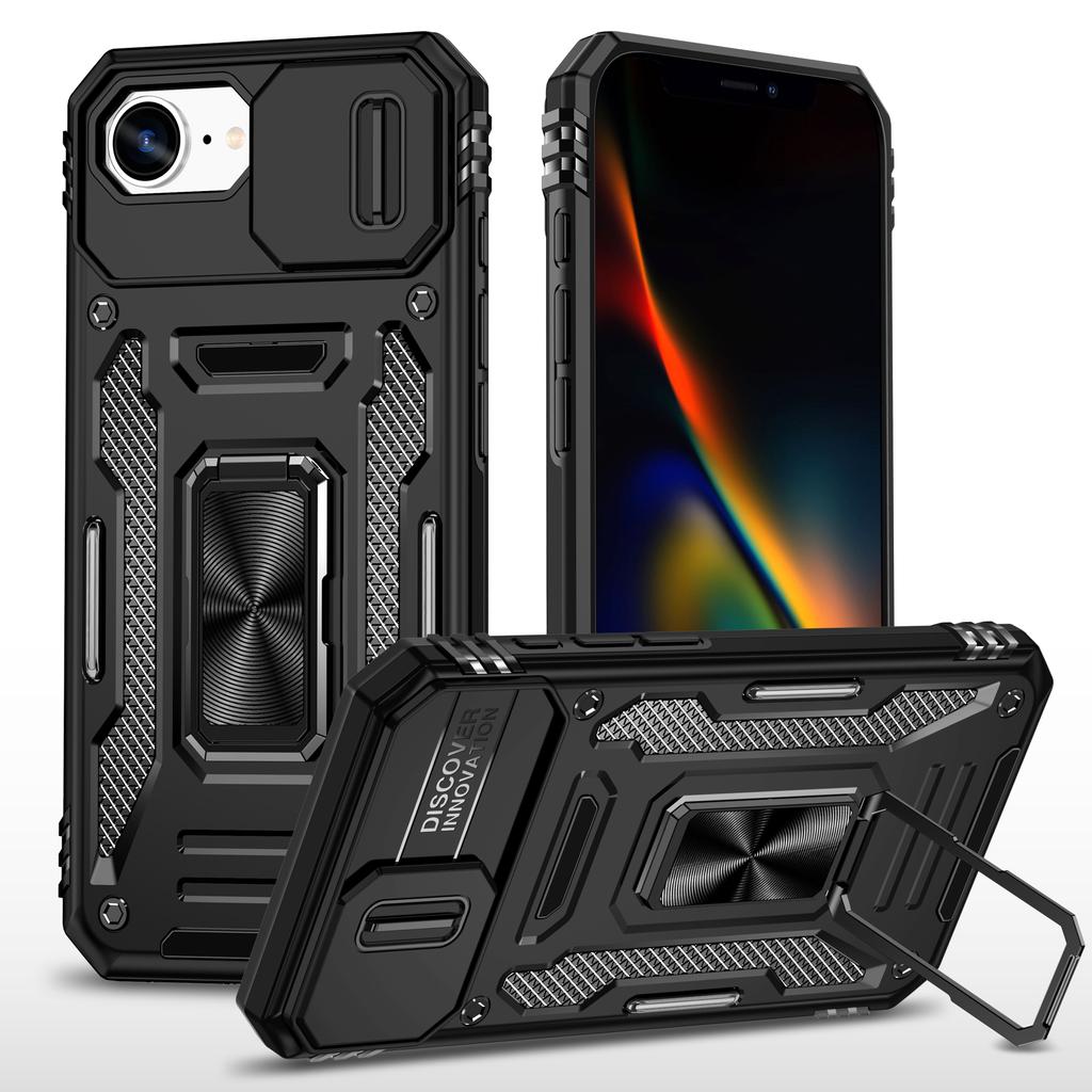 For iPhone 16e Case Kickstand Slide Lens Lid PC+TPU Drop