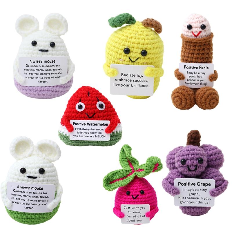 Positive Figures Crochet Doll Valentine Day Gifts Funny Gifts Positive Energy Knitted Animals With Cards Craft Desktop Car Decor