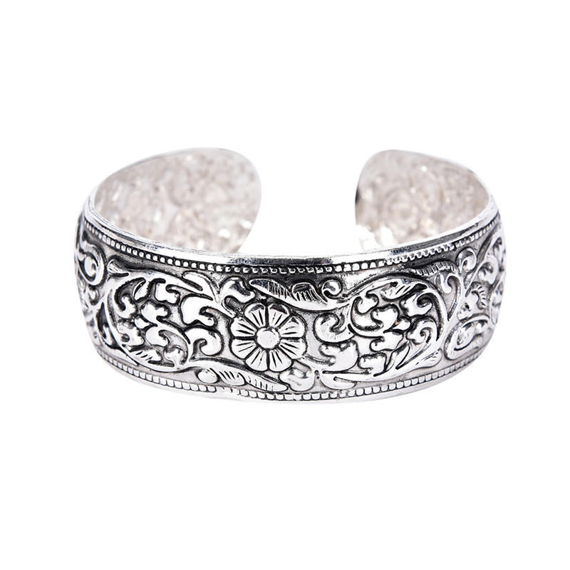 Ethnic Style Retro Carved Open Wide-Faced Bracelet Ultra-Wide Full-Carved Bracelet