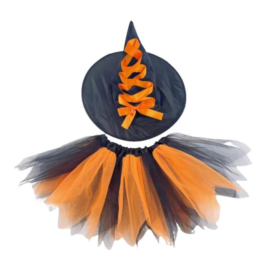 Chiffon Skirts Hat Set Adult Kids Gauze Tulle Ballet Skirt Pleated Fluffy Skirt Ruffles Mesh Halloween Costume