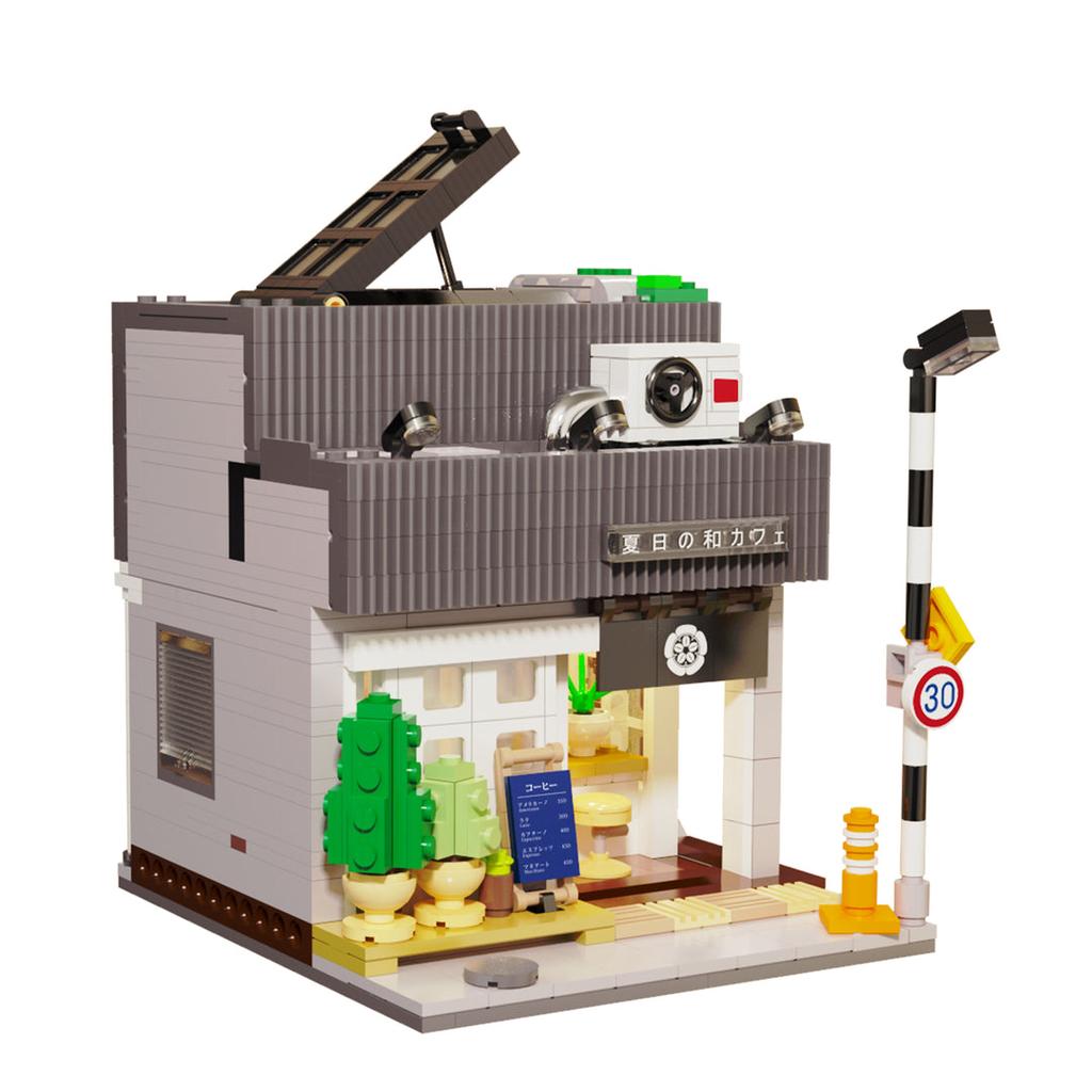 Summer Coffee Shop Modular House Building Blocks Master Street View Bricks with Lighting
