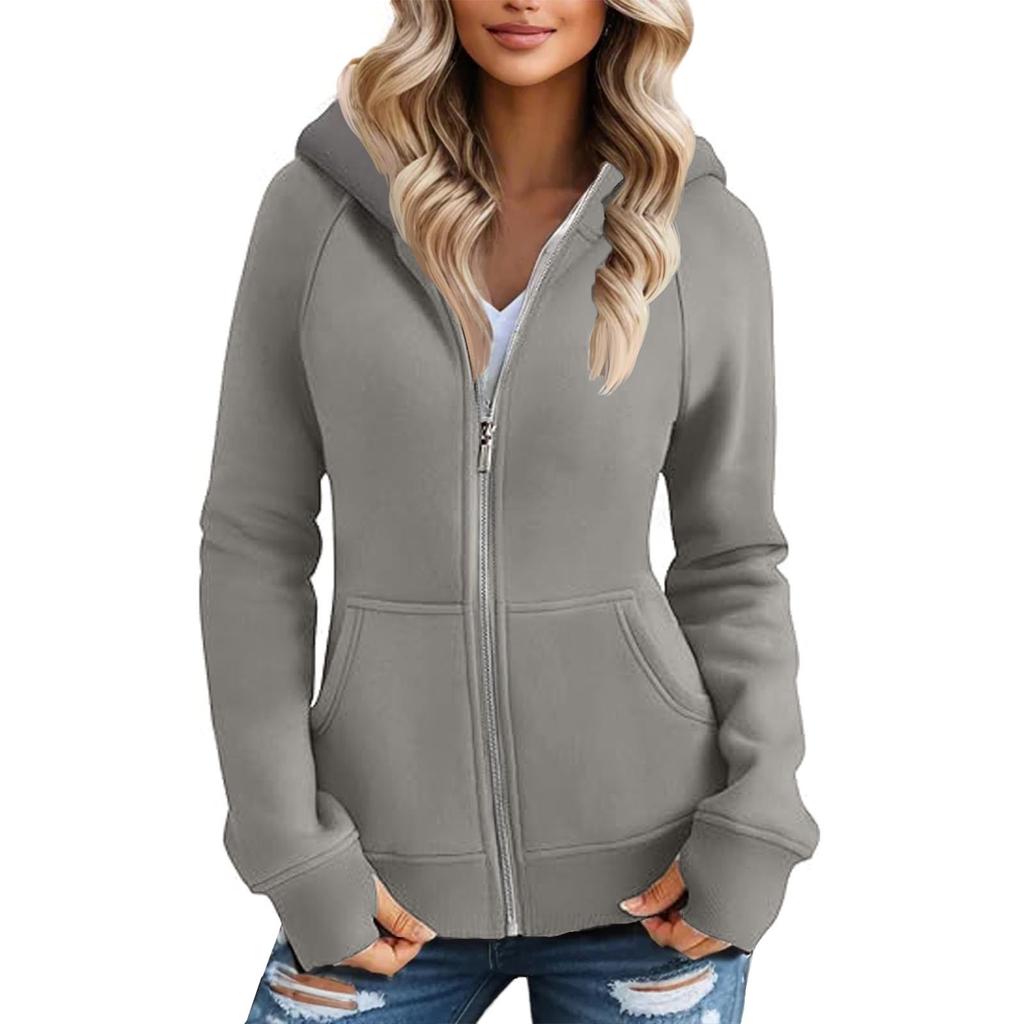 Women's Solid Color Zipper Hoodie And Fleece Hoodie Coat