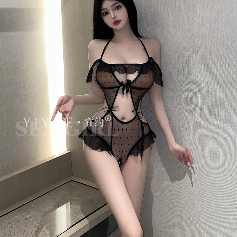 Original Erotic Underwear, Sexy and pure Desire Jumpsuit, Open-cut see-through seductive pajamas, Women's no-take uniform 1070