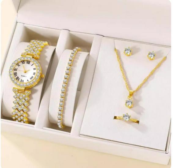 Набор женских универсальных кварцевых наручных часов из 5 предметов со стальным браслетом