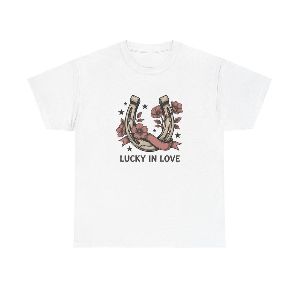Horseshoe Floral Shirt Valentines Day Romance Gift Women Vintage Tee Horseshoe