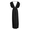 Women Evening Dress Low-cut V Neck Flying Sleeves Layered Ruffled Pleated High Waist Solid Color Floor Length Prom Cocktail Party Maxi Dress