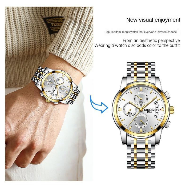 Часы NIBOSI Деловые мужские часы Многофункциональные шестиконтактные кварцевые часы